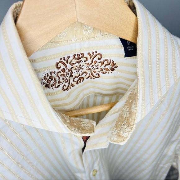 Robert Graham Detailed Striped Beige Flip Cuff Dress Shirt M - Picture 5 of 5